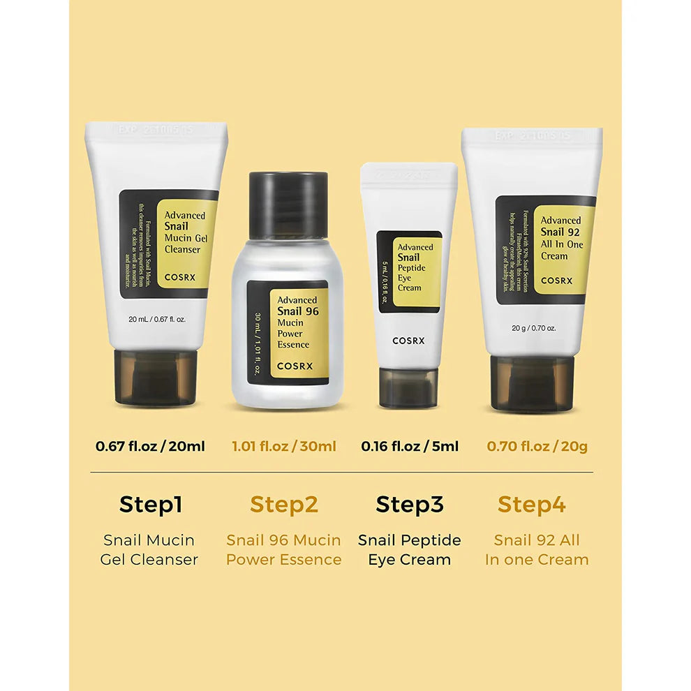 COSRX RX – All About Snail Kit Cleanser20ml,essence30ml,cream20g,eye 5ml